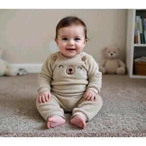 Pekkle Todler 24 Mo sweat pant and sweater Tan Beige Bear Ears Unisex Baby